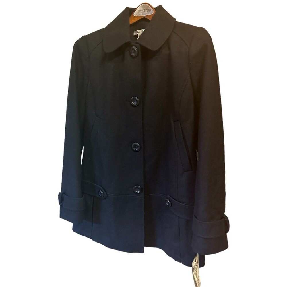 NWT black peacoat wool blend lined size M classic dark academia minimalist - Picture 3 of 16